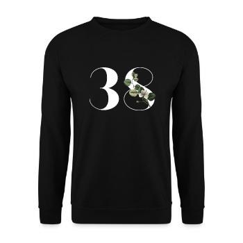Nummer 38 Blumengrün - 38. Blumengeburtstag - Unisex Pullover - Schwarz - Vorne - Alina (178cm) & Michal (187cm)