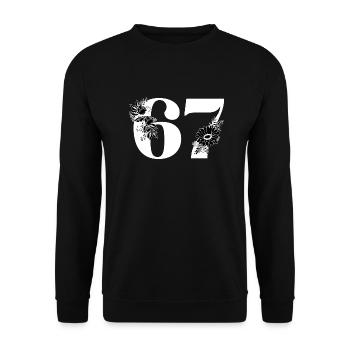 Nummer 67 Schwarze Blumen - 67. Blumengeburtstag - Unisex Pullover - Schwarz - Vorne - Alina (178cm) & Michal (187cm)