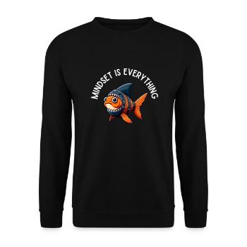 Goldfisch-Hai-Mindset ist alles, motivierend - Unisex Pullover - Schwarz - Vorne - Alina (178cm) & Michal (187cm)