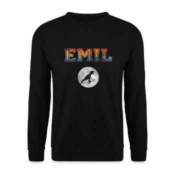 EMIL - Beautiful boy name with dinosaur - Unisex Sweatshirt - black - Front - Alina (178cm) & Michal (187cm)
