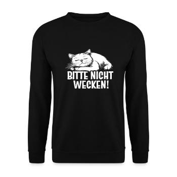 Bitte nicht wecken! | Katze - Unisex Pullover - Schwarz - Vorne - Alina (178cm) & Michal (187cm)