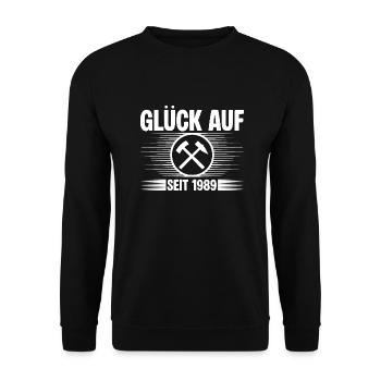 Glueck auf seit 1989 - Unisex Pullover - Schwarz - Vorne - Alina (178cm) & Michal (187cm)