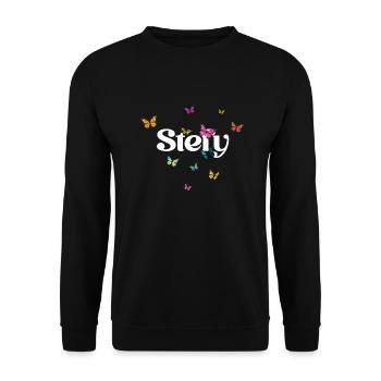 STEFY - Beautiful Girl Name with Colorful Butterfly - Unisex Sweatshirt - black - Front - Alina (178cm) & Michal (187cm)