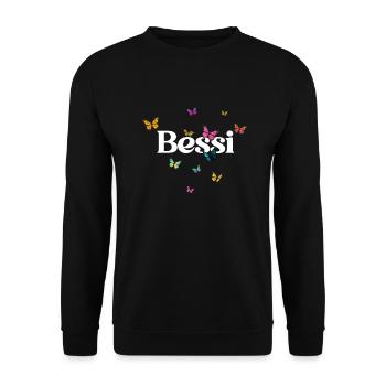 BESSI - Beautiful Girl Name with Colorful Butterfly - Unisex Sweatshirt - black - Front - Alina (178cm) & Michal (187cm)