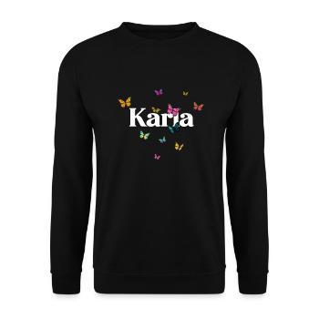 KARLA - Schöner Mädchen Name mit bunten Schmetterl - Unisex Pullover - Schwarz - Vorne - Alina (178cm) & Michal (187cm)