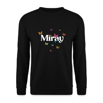 MIRAY - Beautiful Girl Name with Colorful Butterfly - Unisex Sweatshirt - black - Front - Alina (178cm) & Michal (187cm)