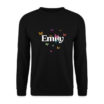 EMILY - Beautiful Girl Name with Butterflies - Unisex Sweatshirt - black - Front - Alina (178cm) & Michal (187cm)