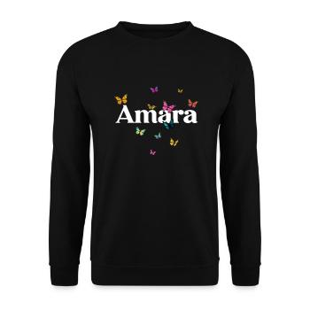 AMARA - Beautiful Girl Name with Colorful Butterfly - Unisex Sweatshirt - black - Front - Alina (178cm) & Michal (187cm)