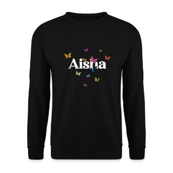 AISHA - Beautiful Girl Name with Colorful Smash - Unisex Sweatshirt - black - Front - Alina (178cm) & Michal (187cm)