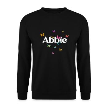 ABBIE - Beautiful Girl Name with Butterflies - Unisex Sweatshirt - black - Front - Alina (178cm) & Michal (187cm)