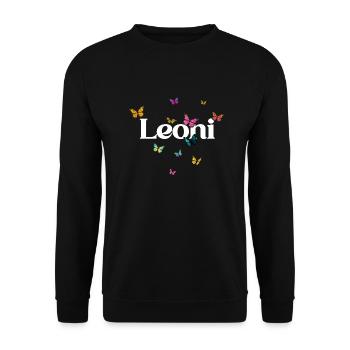LEONI - Beautiful Girl Name with Butterflies - Unisex Sweatshirt - black - Front - Alina (178cm) & Michal (187cm)