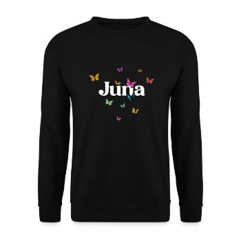 JUNA - Beautiful Girl Name with Butterflies - Unisex Sweatshirt - black - Front - Alina (178cm) & Michal (187cm)
