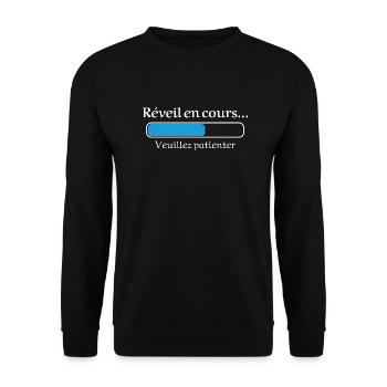Réveil en cours, veuillez patienter humour geek - Sweat-shirt Unisexe - noir - Devant - Alina (178cm) & Michal (187cm)