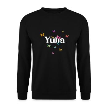 YULIA - Beautiful Girl Name with Butterflies - Unisex Sweatshirt - black - Front - Alina (178cm) & Michal (187cm)