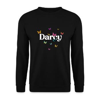 DARCY - Beautiful girl name with butterflies - Unisex Sweatshirt - black - Front - Alina (178cm) & Michal (187cm)