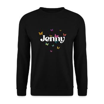JENNY - Beautiful Girl Name with Butterflies - Unisex Sweatshirt - black - Front - Alina (178cm) & Michal (187cm)