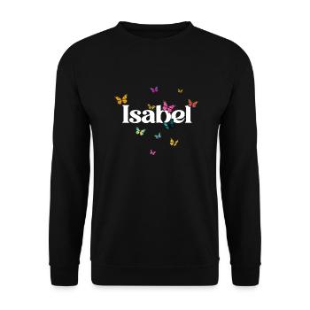ISABEL - Beau prénom de fille avec des papillons - Sweat-shirt Unisexe - noir - Devant - Alina (178cm) & Michal (187cm)