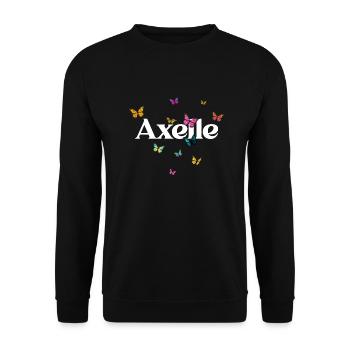 AXELLE - Beautiful Girl Name with Butterflies - Unisex Sweatshirt - black - Front - Alina (178cm) & Michal (187cm)