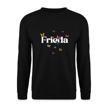 FRIEDA - Beau prénom de fille avec des papillons - Sweat-shirt Unisexe - noir - Devant - Alina (178cm) & Michal (187cm)