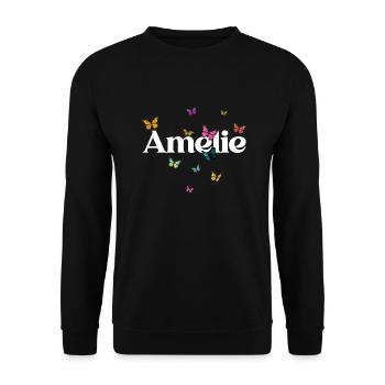 AMELIE - Beau prénom de fille avec des papillons - Sweat-shirt Unisexe - noir - Devant - Alina (178cm) & Michal (187cm)