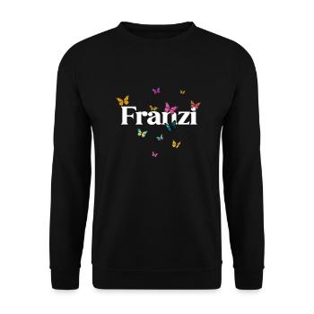 FRANZI - Schöner Mädchen Name mit Schmetterlingen - Unisex Pullover - Schwarz - Vorne - Alina (178cm) & Michal (187cm)