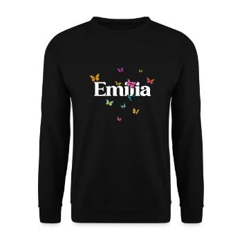 EMILIA - Beau prénom de fille avec des papillons - Sweat-shirt Unisexe - noir - Devant - Alina (178cm) & Michal (187cm)