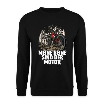 Meine Beine Sind der Motor Mountainbike - Unisex Pullover - Schwarz - Vorne - Alina (178cm) & Michal (187cm)