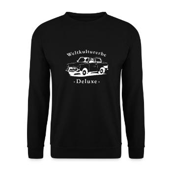 Trabi_WEISS - Unisex Pullover - Schwarz - Vorne - Alina (178cm) & Michal (187cm)