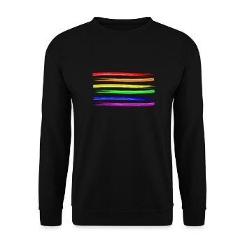 Regenbogen Farben Streifen LGBT Pinselstriche - Unisex Pullover - Schwarz - Vorne - Alina (178cm) & Michal (187cm)