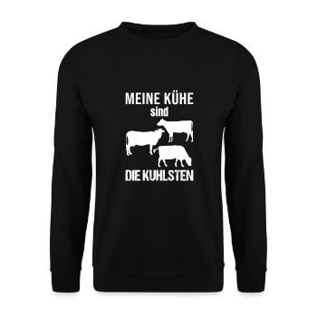 Meine Kühe sind die kuhlsten Landwirt Geschenk - Unisex Pullover - Schwarz - Vorne - Alina (178cm) & Michal (187cm)
