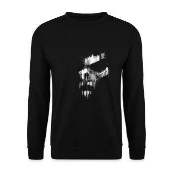 Abstraktes Totenkopf Gesicht - Unisex Pullover - Schwarz - Vorne - Alina (178cm) & Michal (187cm)