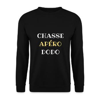 t shirt chasse apero dodo humour chasseur homme - Sweat-shirt Unisexe - noir - Devant - Alina (178cm) & Michal (187cm)