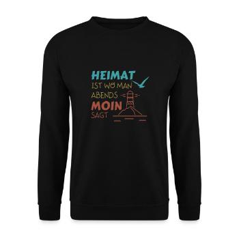 Heimat Moin Leuchtturm Möwe Nordsee - Unisex Pullover - Schwarz - Vorne - Alina (178cm) & Michal (187cm)