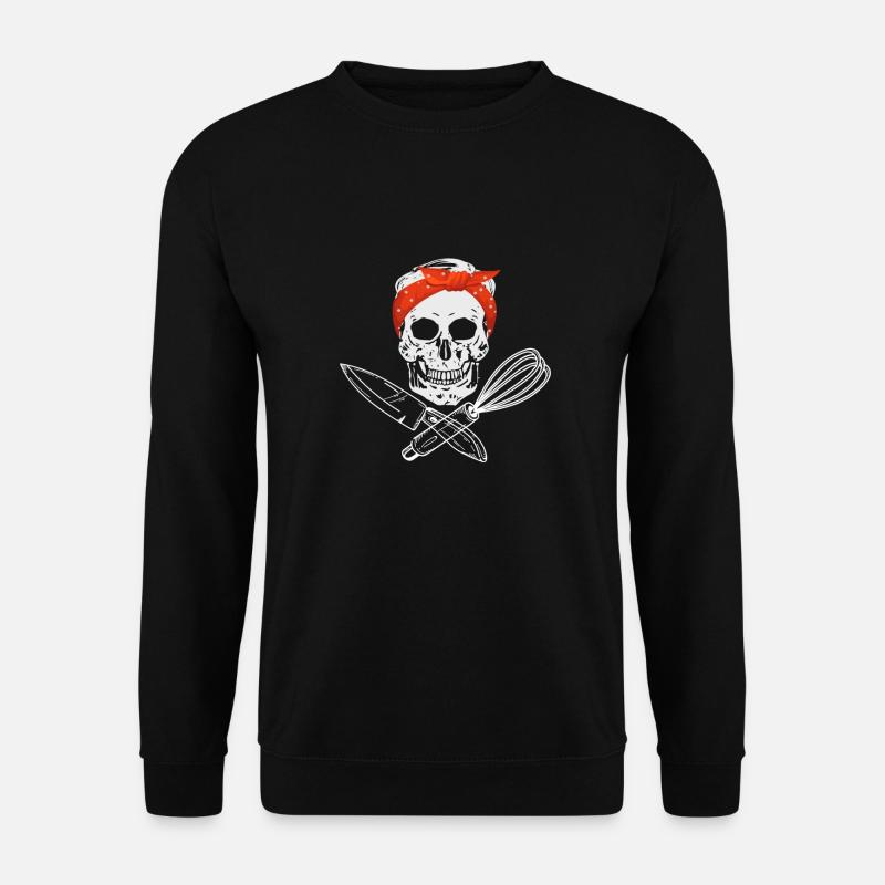 Totenkopf Köchin mit Messer und Schneebesen - Unisex Pullover - Schwarz