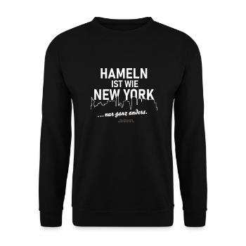 Hameln ist wie New York - Unisex Pullover - Schwarz - Vorne - Alina (178cm) & Michal (187cm)