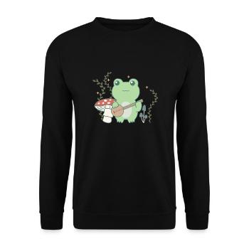 Cottagecore esthétique grenouille dans la forêt avec banjo - Sweat-shirt Unisexe - noir - Devant - Alina (178cm) & Michal (187cm)