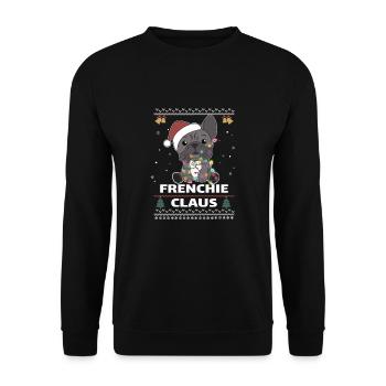 Français Bulldog Noël Jeu de mots Frenchie Claus - Sweat-shirt Unisexe - noir - Devant - Alina (178cm) & Michal (187cm)