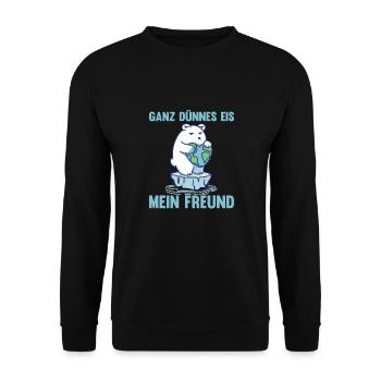 Eisbär dünnes Eis mein Freund lustig - Unisex Pullover - Schwarz - Vorne - Alina (178cm) & Michal (187cm)