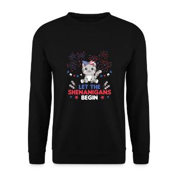 Happy 4th cute cat with fireworks America - Unisex Sweatshirt - black - Front - Alina (178cm) & Michal (187cm)