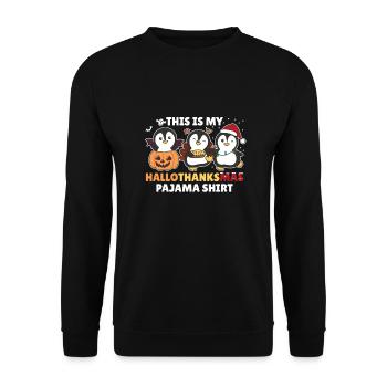 Hallothanksmas Pyjama Chemise Pingouin Noël Animal - Sweat-shirt Unisexe - noir - Devant - Alina (178cm) & Michal (187cm)