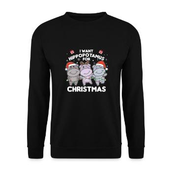 Ich will ein Flusspferd zu Weihnachten süße Hippos - Unisex Pullover - Schwarz - Vorne - Alina (178cm) & Michal (187cm)