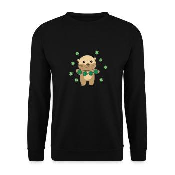 Loutres avec des trèfles animaux mignons pour le bonheur - Sweat-shirt Unisexe - noir - Devant - Alina (178cm) & Michal (187cm)