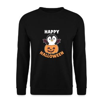 Penguin Happy Halloween Pumpkin Bat Costume - Unisex Sweatshirt - black - Front - Alina (178cm) & Michal (187cm)