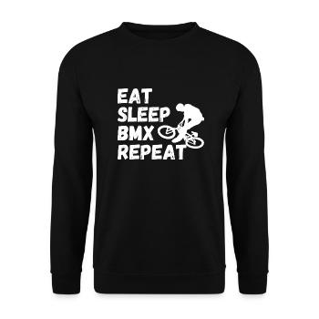 eat sleep bmx repeat - Radsport-Humor - Unisex Pullover - Schwarz - Vorne - Alina (178cm) & Michal (187cm)