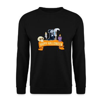 Gruseliges Sensenmann Kostüm Geschenk Halloween - Unisex Pullover - Schwarz - Vorne - Alina (178cm) & Michal (187cm)