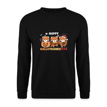 Happy Hallothanksmas Pandas Weihnachts Rote Panda - Unisex Pullover - Schwarz - Vorne - Alina (178cm) & Michal (187cm)