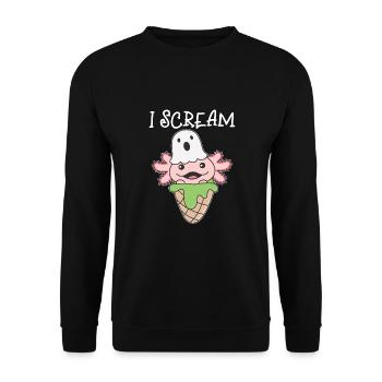 Axolotl Halloween Geist I Scream Eis Wortspiel - Unisex Pullover - Schwarz - Vorne - Alina (178cm) & Michal (187cm)