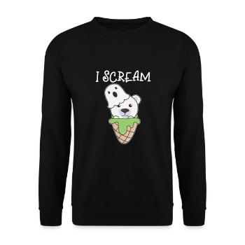 Eisbär Halloween Geist I Scream Eis Wortspiel - Unisex Pullover - Schwarz - Vorne - Alina (178cm) & Michal (187cm)