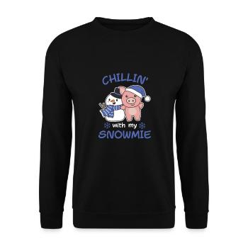 Pig chillin avec mon bonhomme de neige snowmie - Sweat-shirt Unisexe - noir - Devant - Alina (178cm) & Michal (187cm)