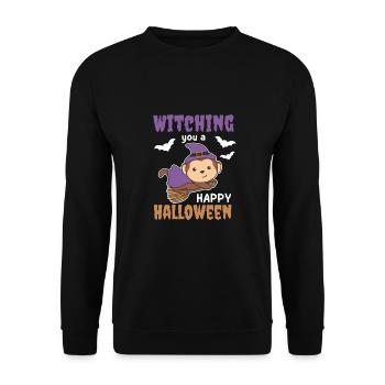 Affe Hexe Hexen Witching you a Happy Halloween - Unisex Pullover - Schwarz - Vorne - Alina (178cm) & Michal (187cm)